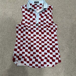 Bad Birdie burgundy and light blue Checkered Polo